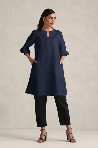 Blue cotton blend short kurta