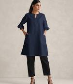 Blue cotton blend short kurta