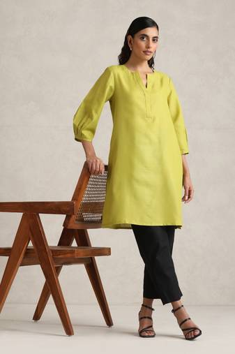 Green cotton blend short kurta