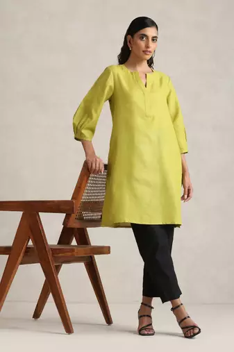 Green cotton blend short kurta