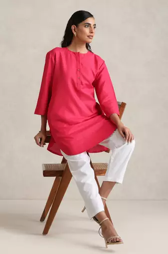 fuchsia cotton blend short kurta