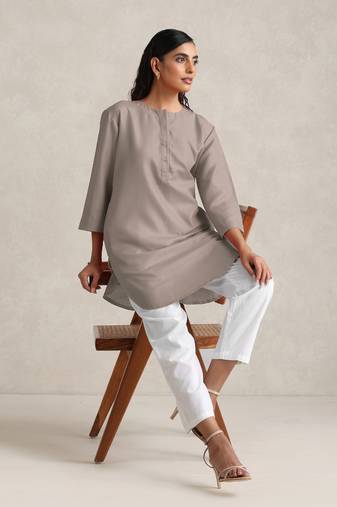 light grey cotton blend short kurta