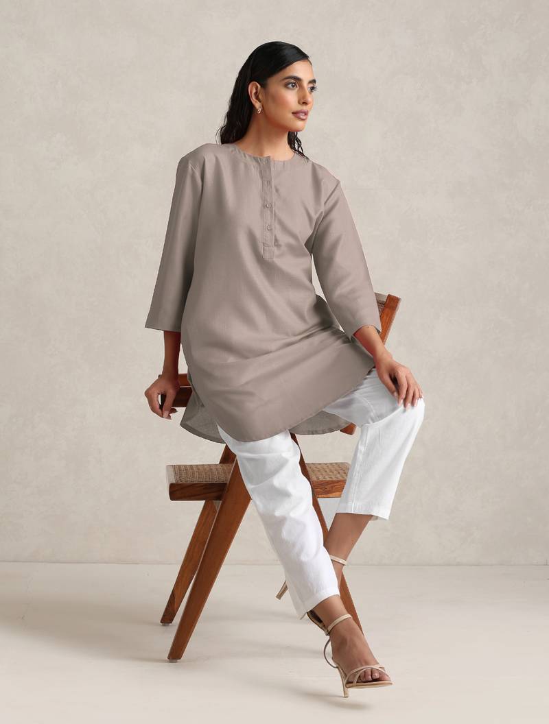 light grey cotton blend short kurta