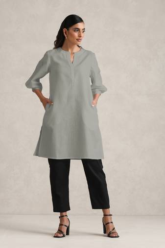 grey cotton blend short kurta