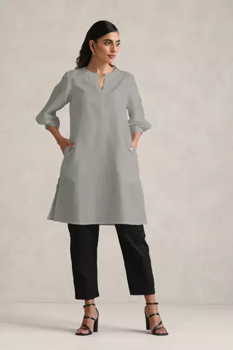 grey cotton blend short kurta