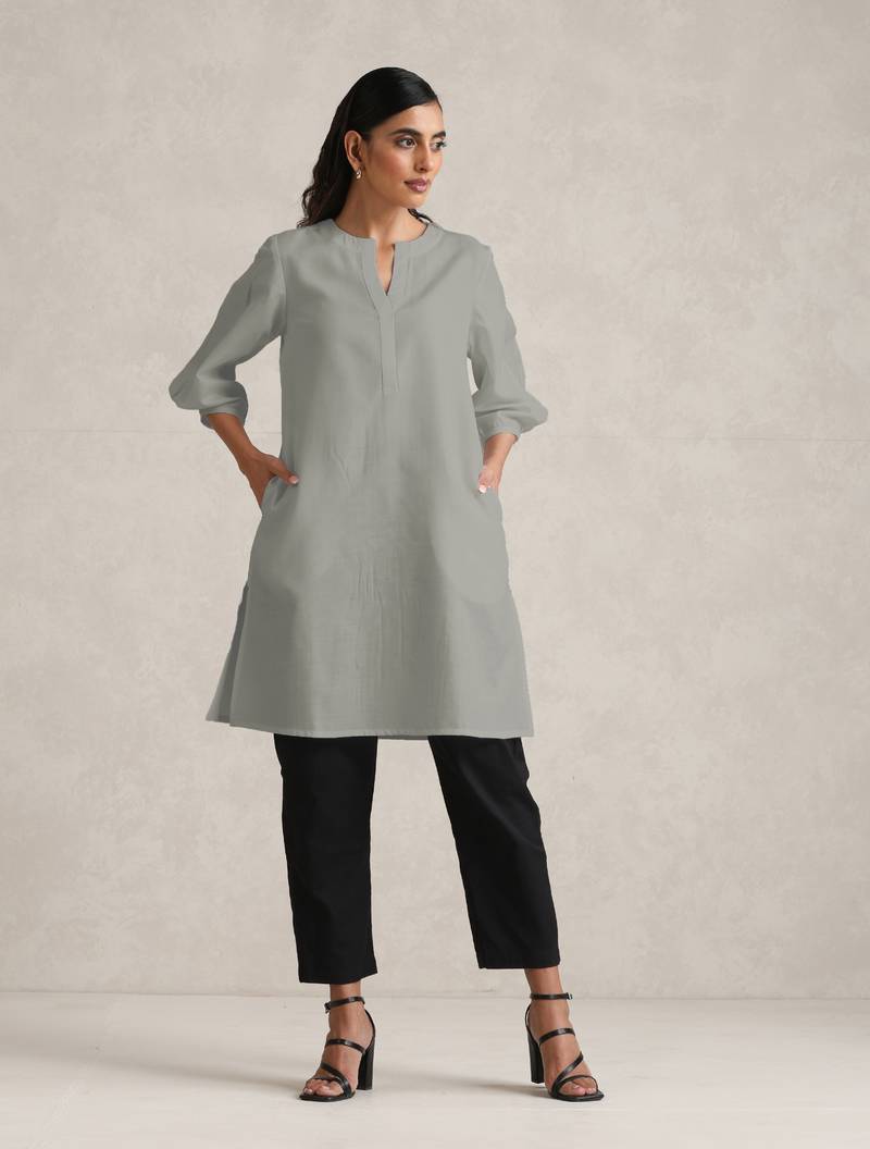 grey cotton blend short kurta