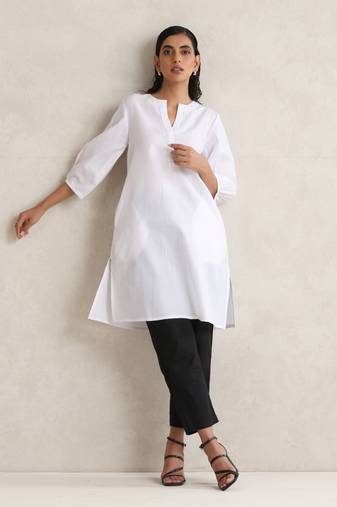 white cotton blend short kurta
