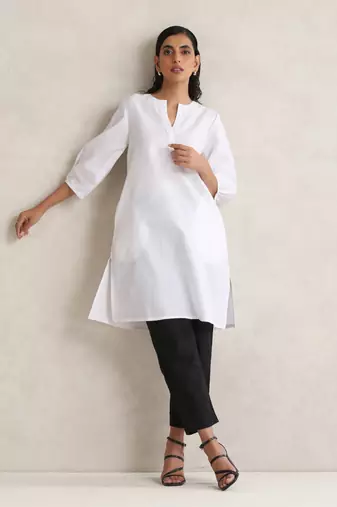 white cotton blend short kurta