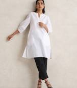 white cotton blend short kurta