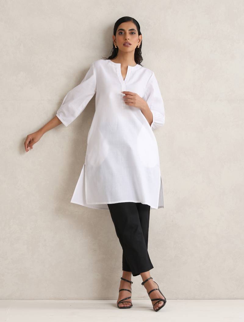 white cotton blend short kurta