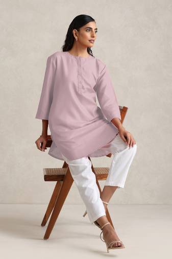 pink cotton blend short kurta