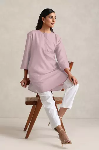 pink cotton blend short kurta