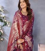 Violet Woven Silk Blend Saree With Blouse