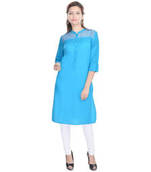 Chinese Collar Blue Sexy Cotton Kurti