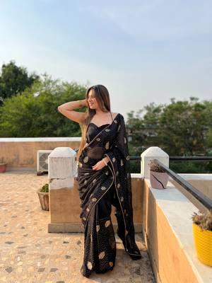 Black Georgette sequin saree With Blouse Set 1