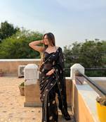 Black Georgette sequin saree With Blouse Set