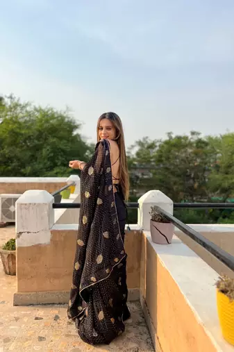 Black Georgette sequin saree With Blouse Set