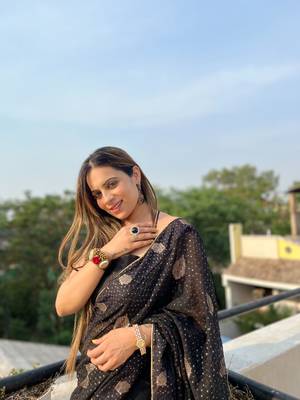 Black Georgette sequin saree With Blouse Set 3