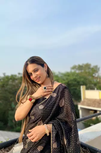 Black Georgette sequin saree With Blouse Set