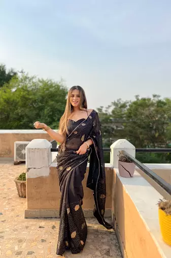 Black Georgette sequin saree With Blouse Set