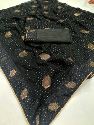 Black Georgette sequin saree With Blouse Set 5