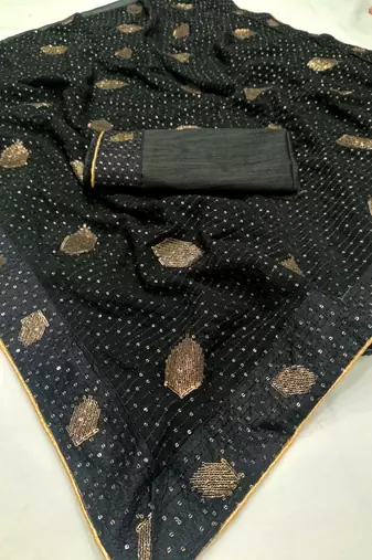Black Georgette sequin saree With Blouse Set