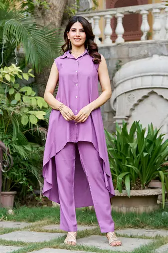 Lavender viscose solid festive & party co-ord set