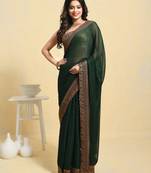 Green embroidered georgette saree with blouse