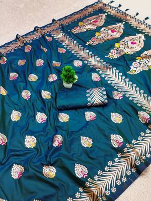 Teal Banarasi Silk blend Rich Pallu Saree 1
