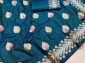 Teal Banarasi Silk blend Rich Pallu Saree 2