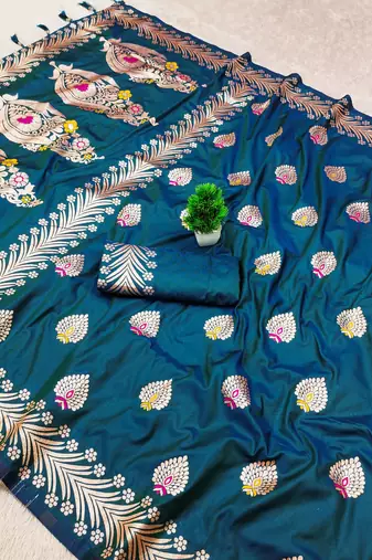 Teal Banarasi Silk blend Rich Pallu Saree