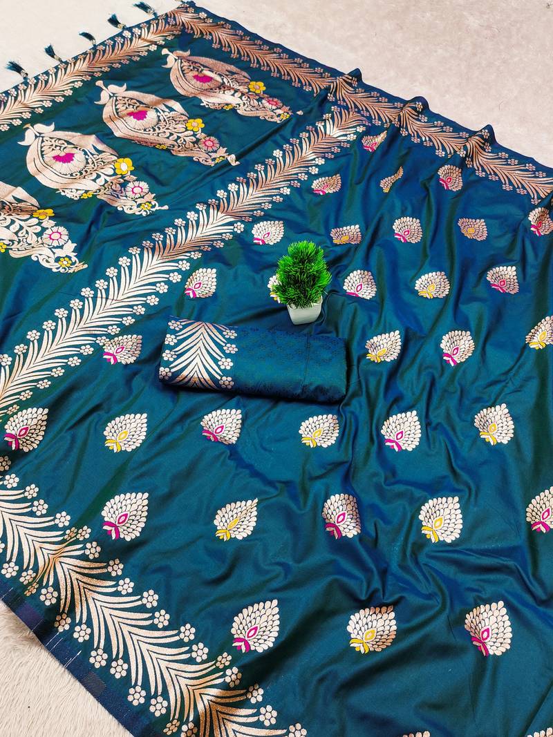 Teal Banarasi Silk blend Rich Pallu Saree