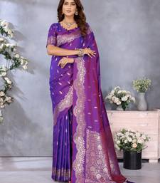 Purple Woven Silk Blend Saree With Blouse