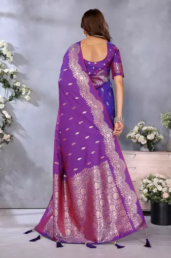 Purple Woven Silk Blend Saree With Blouse