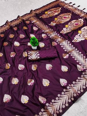 Wine Banarasi Silk blend Rich Pallu Saree 1