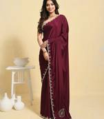 Purple embellished satin saree with blouse