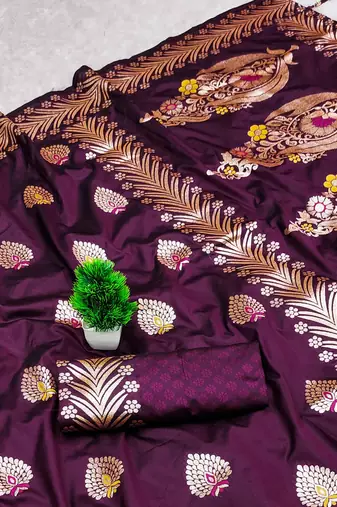 Wine Banarasi Silk blend Rich Pallu Saree