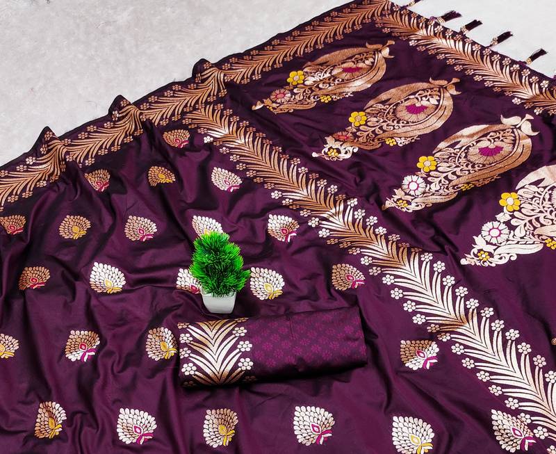 Wine Banarasi Silk blend Rich Pallu Saree