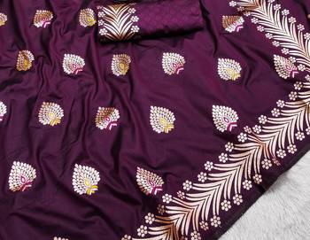 Wine Banarasi Silk blend Rich Pallu Saree 3