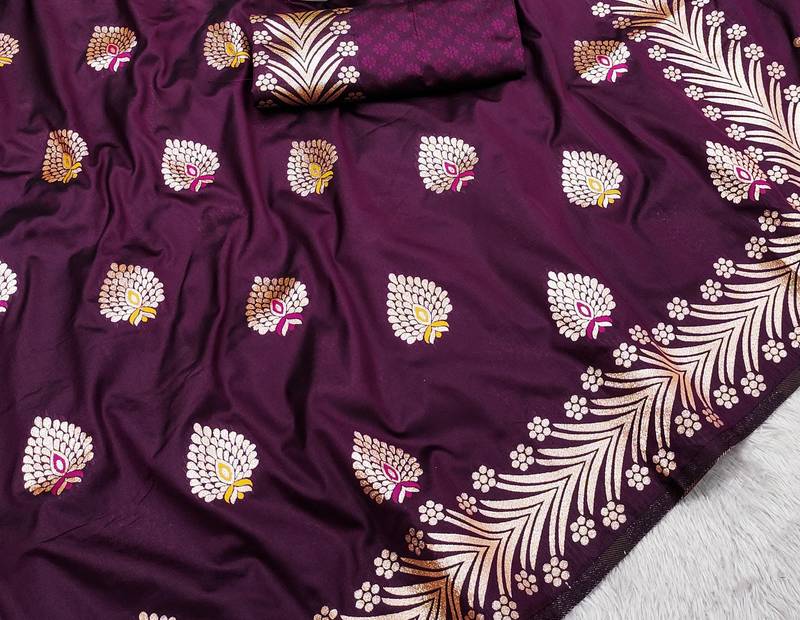 Wine Banarasi Silk blend Rich Pallu Saree