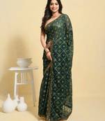 Green embellished georgette saree with blouse