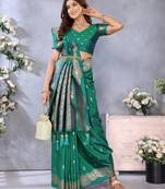 Rama Green Woven Silk Blend Saree With Blouse