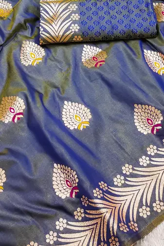 Grey Banarasi Silk blend Rich Pallu Saree