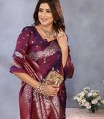 Violet Woven Silk Blend Saree With Blouse