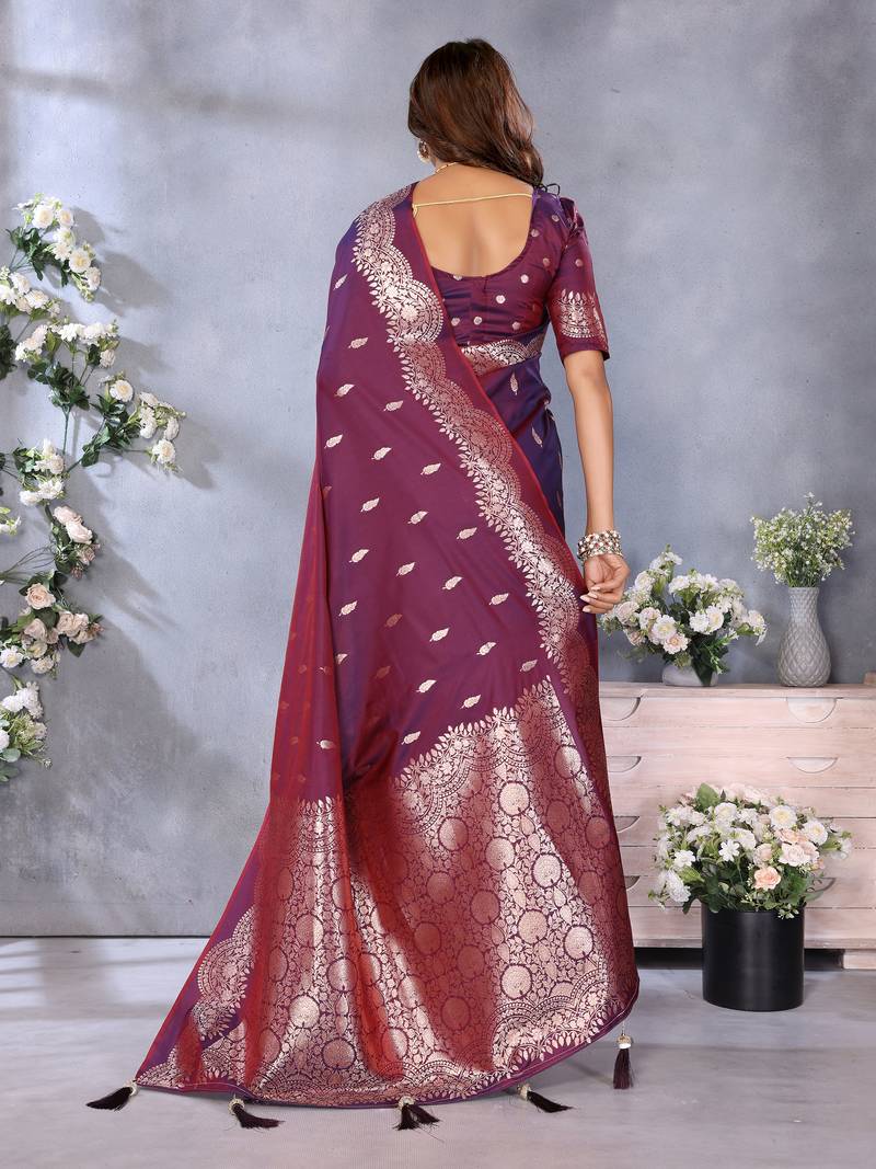 Violet Woven Silk Blend Saree With Blouse