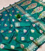 Emerald Green Banarasi silk blend Rich Pallu Saree