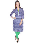 Chinese Collar Blue Sexy Cotton Kurti