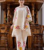 White embroidered cotton hemal bouquet co-ord sets