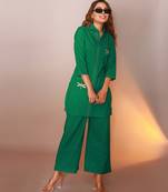 Green embroidered cotton jayti fern co-ord sets