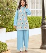 Sky blue embroidered cotton iyana sky co-ord sets